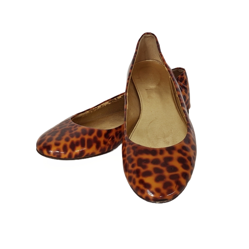 J. Crew Patent Leather Tortoise Print Ballet Flat, Size 8
